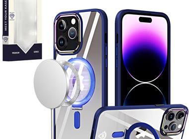 iPhone 15 METKASE Dazzle Magnetic Ring Stand Alloy Chrome Transparent Hybrid in Slide-Out Package - Navy Blue product