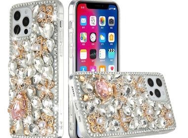 iPhone 15 Full Diamond with Ornaments Hard TPU Case Cover - Silver Panda Floral product