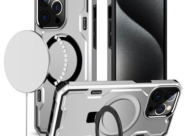  iPhone 15 Magnetic Ring Stand Simplistic Tough Hybrid Case Cover - Silver product