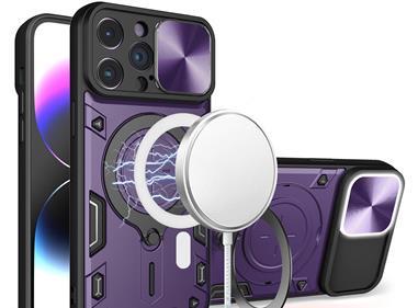  iPhone 15 Magnetic Ring Stand Classic Design FULL Camera Protection Hybrid Case - Dark Purple product