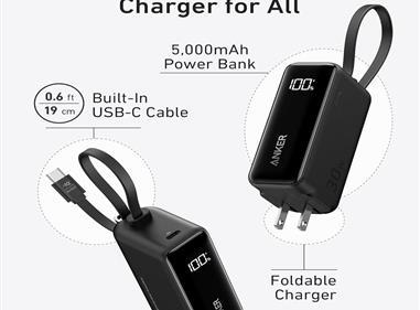 ANKER 5K MAH 30W FUSION POWER BANK W/ BUILT-IN USB-C CABLE & DIGITAL DISPLAY - BLACK product