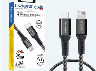 3 Feet [Type C (PD) - iPhone Lightning - MFI] - 3 AMP Fast Charging RIVIERA - BLACK product