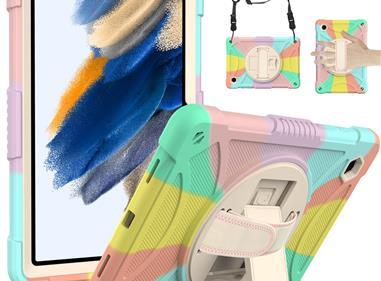 Samsung Galaxy Tab A8 10.5 inch (2022) Tablet Hand and Shoulder Strap with Kickstand 3in1 Tough Hybrid - Colorful product