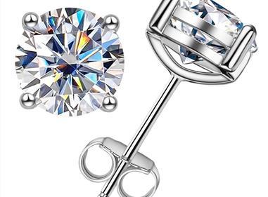 925 Sterling Silver Round Moissanite Diamond Classic Simple Four Claw Earrings For Ladies Christmas Gift product