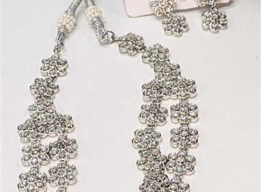 Necklace Earrings Luxury Jewelry Set Silver Plated Inlaid Rhinestone Double Layer With Flower Design Engagement Wedding Jewelry product