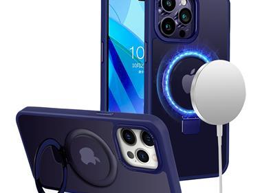 iPhone 15 Metal Chrome Kickstand [Magnetic Circle] Shockproof Matching Camera Hybrid - Navy Blue product