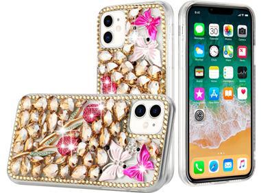 iPhone 15 Full Diamond with Ornaments Case Cover - Gold Exquisite Garden product