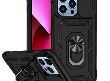  iPhone 15 Well Protective Magentic Ring Stand Camera Protective Cover Case - Black product