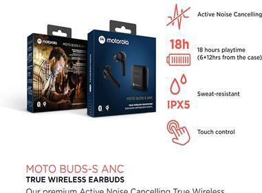 Motorola Moto Buds-S ANC - True Wireless Bluetooth Earbuds with Microphone and Active Noise Cancellation, IPX5 Water Resistant, Touch Control, Comfort Fit, Includes Micro Charging Case, Black product