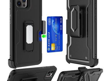 iPhone 15 CARD Holster with Kickstand Clip Hybrid Case Cover - Black product