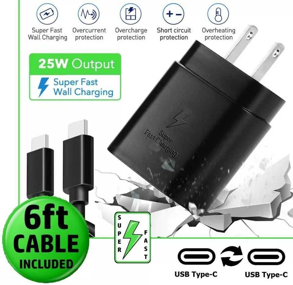 25w Type USB-C Super Fast Wall Charger+6FT Cable FOR Samsung Galaxy S23 S22 S21