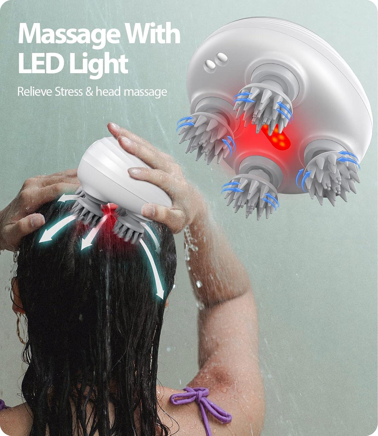 Electric Scalp Massager, Head Massager Scalp with 4 Removable Massage Claws, Rechargeable Waterproof Handheld Head Massage Scalp for Full-Body Massage, Deep Clean and Stress Relax, White BRAND NEW
