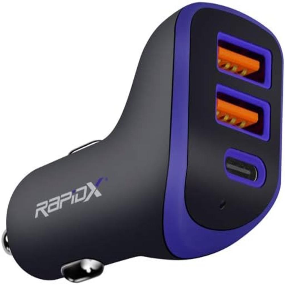 RapidX X3PD 3 USB Port 35W Compact Car Charger-BLUE