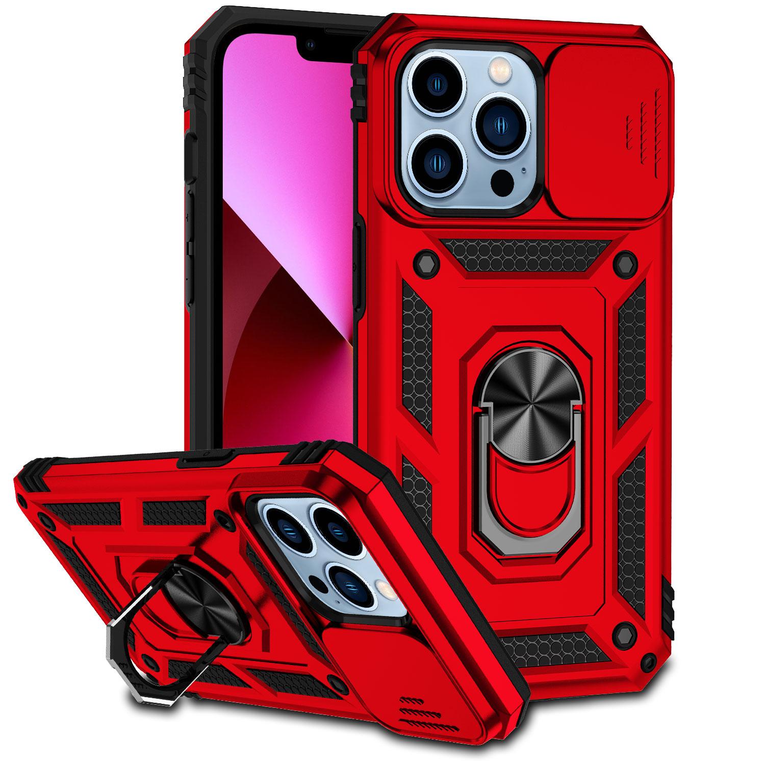 iPhone 15 Well Protective Magentic Ring Stand Camera Protective Cover Case - Red product