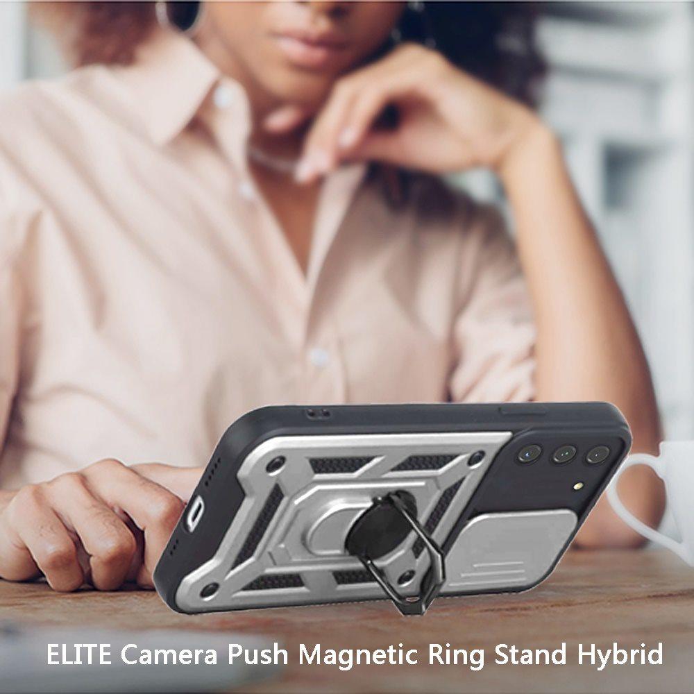 Samsung Galaxy S21 FEELITE Camera Push Magnetic Ring Stand Hybrid Case Cover - Silver