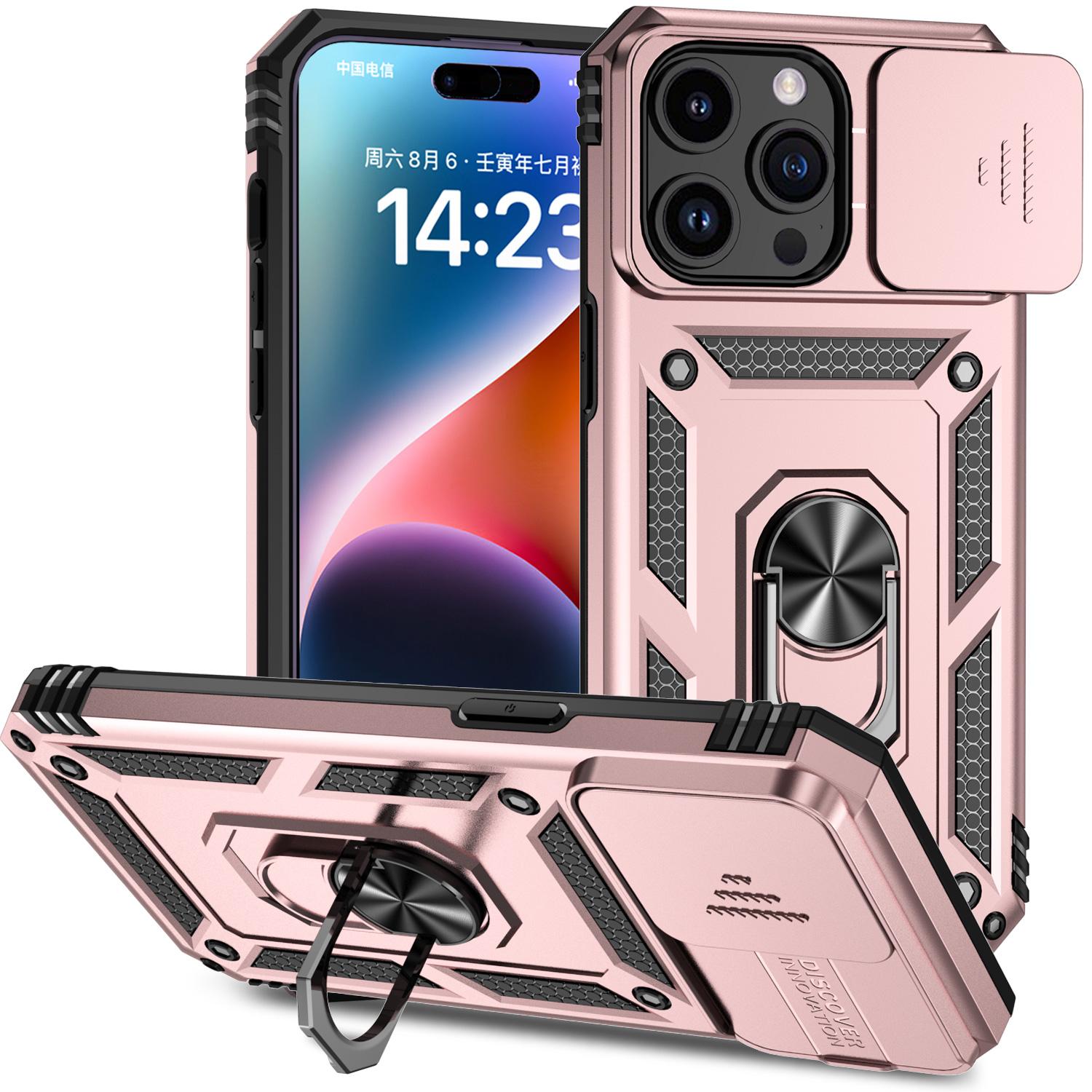 iPhone 15 Well Protective Magentic Ring Stand Camera Protective Cover Case - Rose Gold product