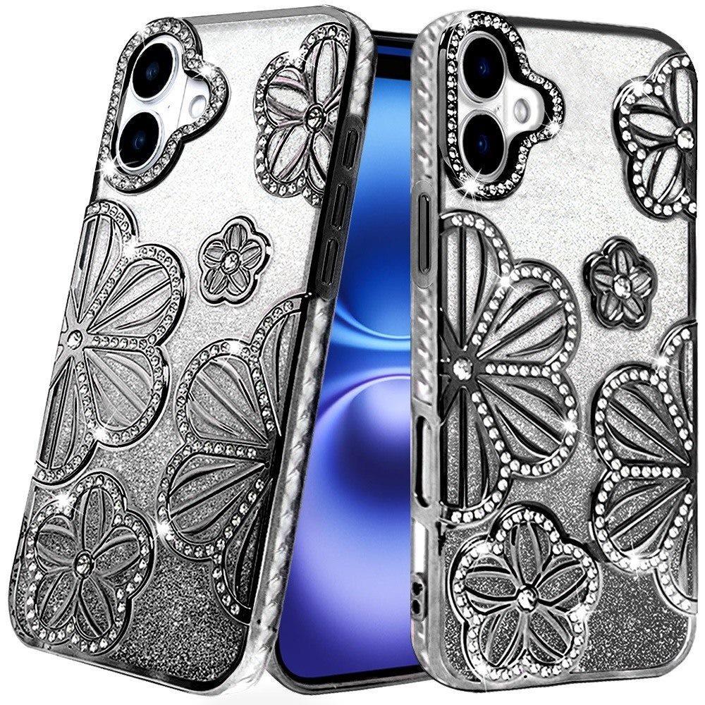 iPhone 17 Luxury Flower Glitter Case.Available in Multiple Colors.