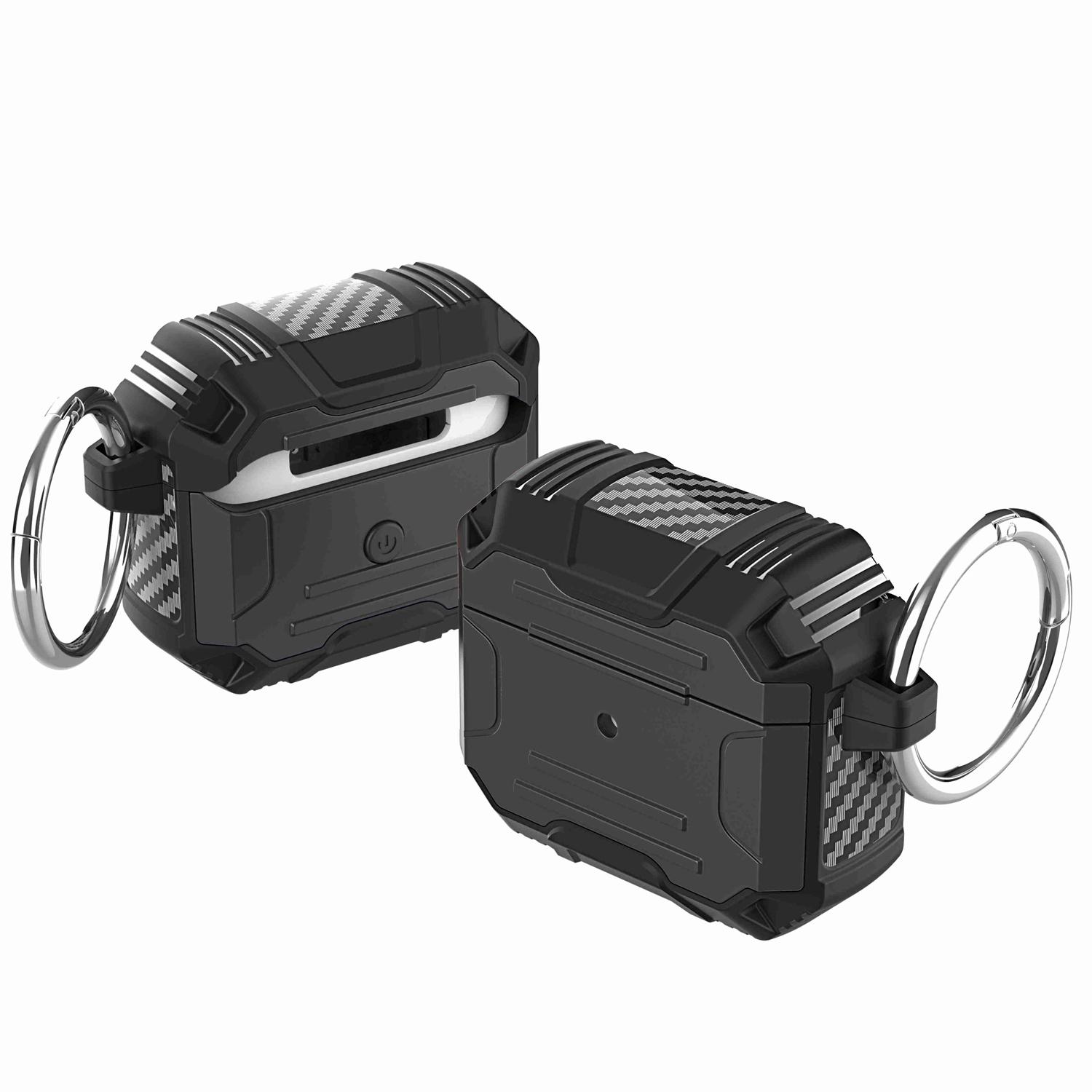 AirPods 1/2 Rugged ShockProof Hybrid With Metal Hook Case Cover - Black