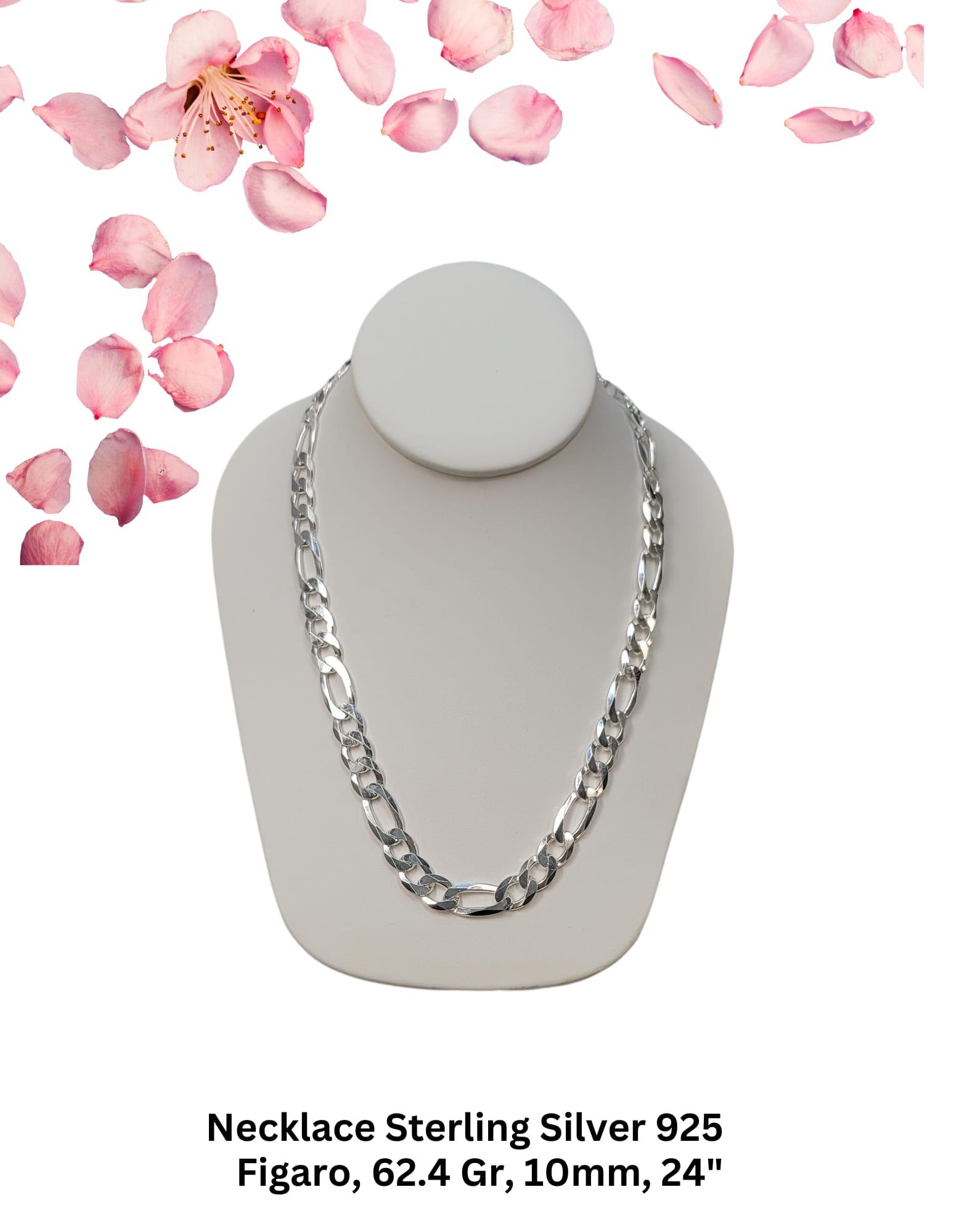 Necklace Sterling Silver 925 Figaro,62.4 Gr, 10mm, 24"