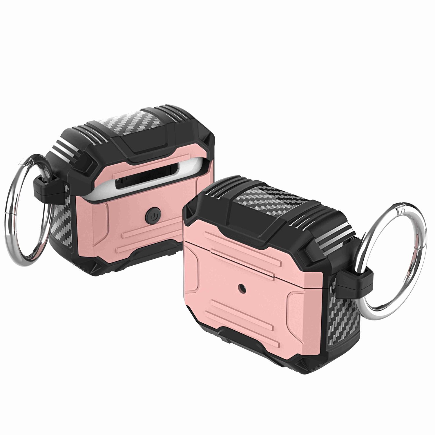 AirPods Pro2 (2022 2nd Version) Rugged ShockProof Hybrid With Metal Hook Case Cover - Rose Gold