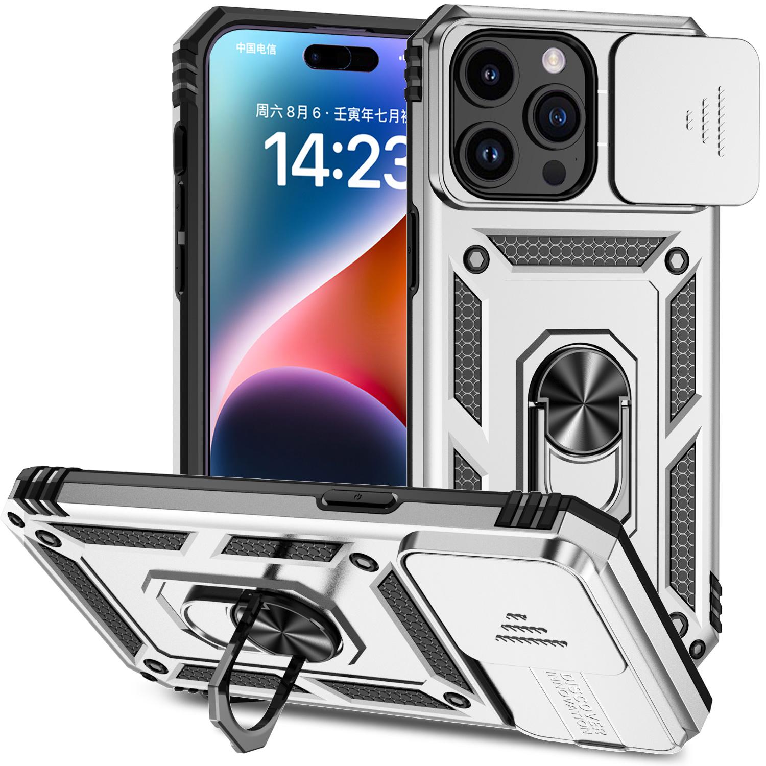 iPhone 15 Well Protective Magentic Ring Stand Camera Protective Cover Case - Silver product