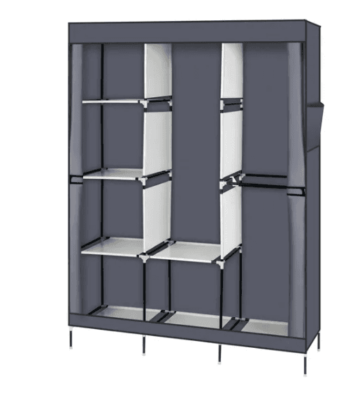Portable Closet Wardrobe with Hanging Rod and 8 Shelves, Gray product