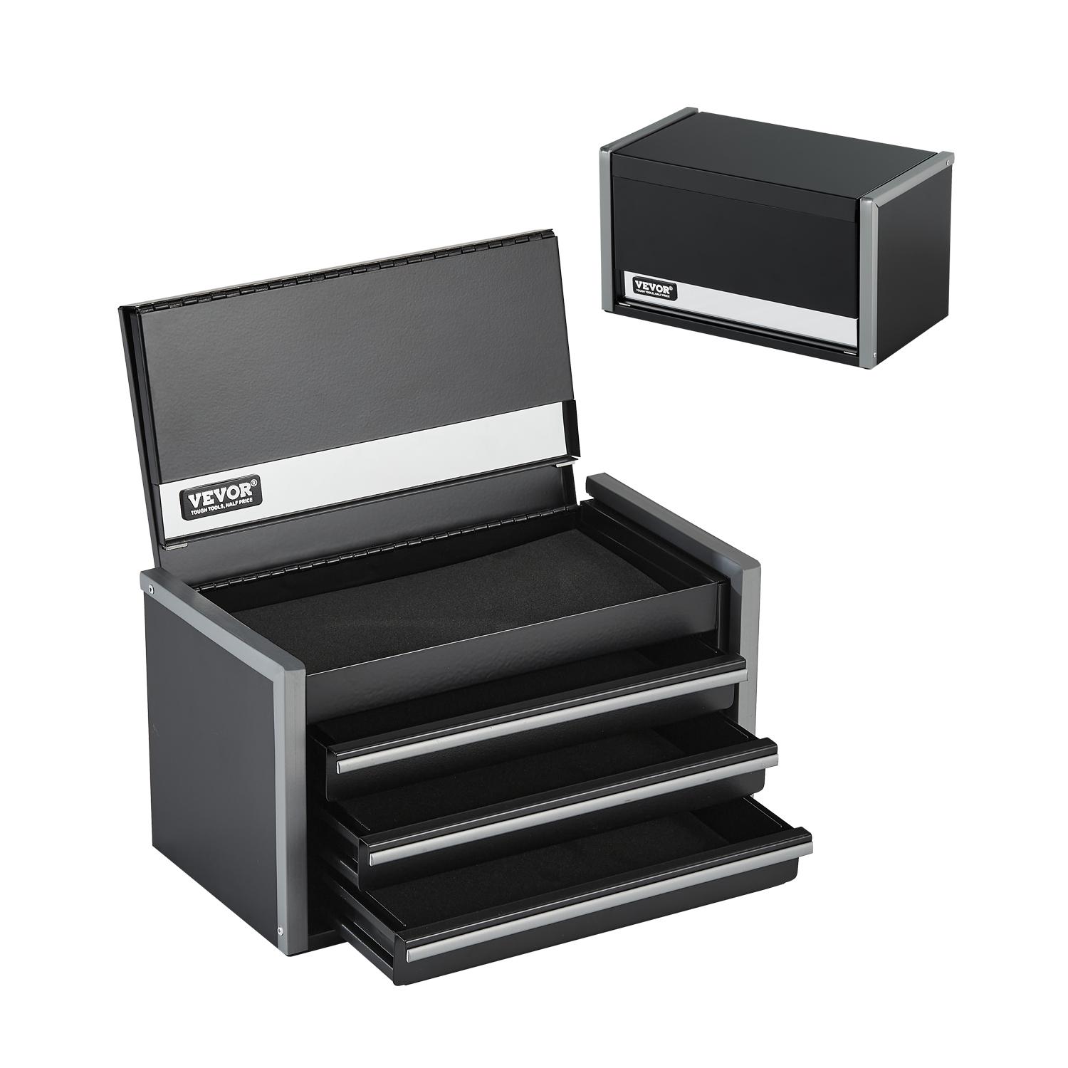 Portable Metal Tool Box with 3 Drawers and Magnetic Lid, 8.6 in, Black product