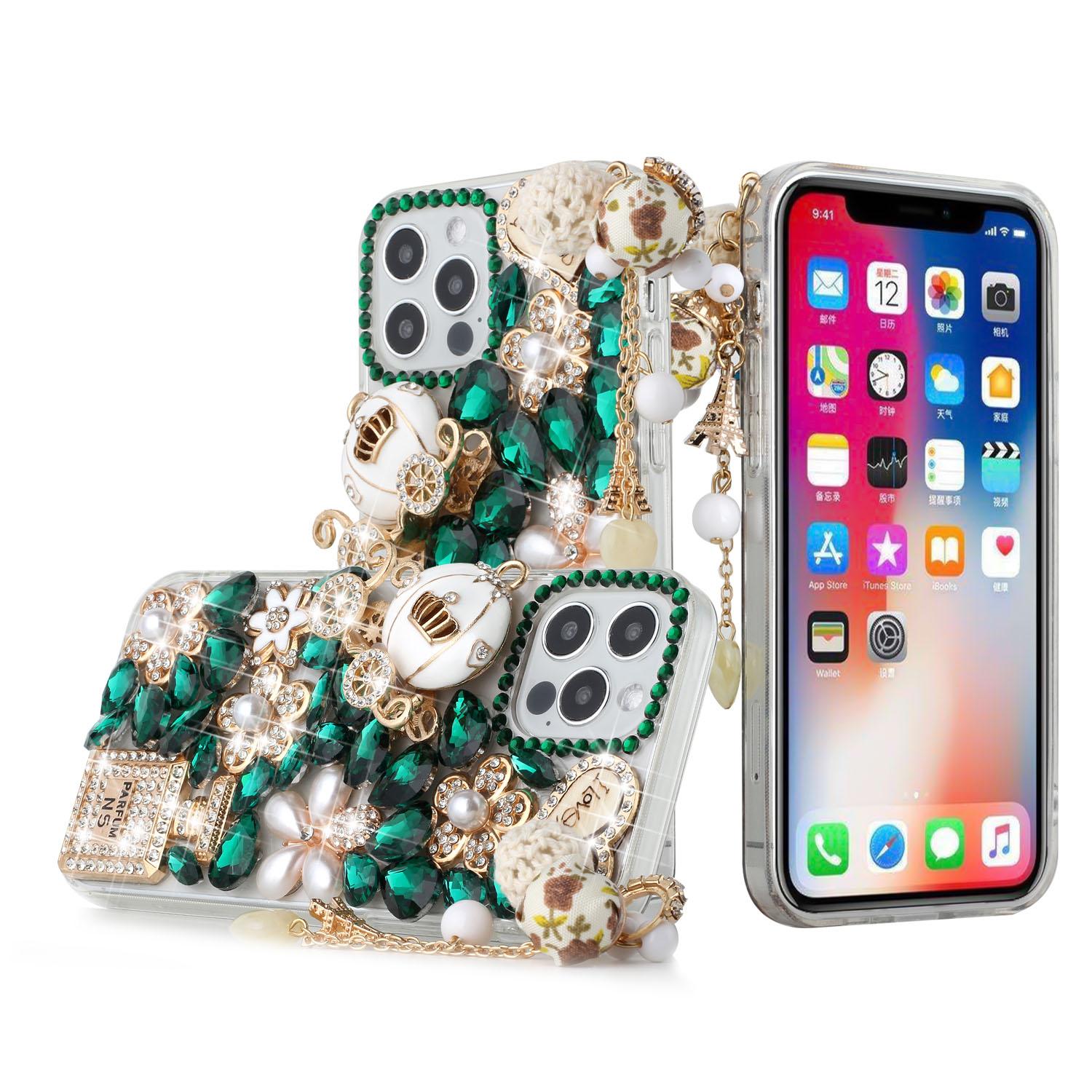 iPhone 15 Full Diamond with Ornaments Case Cover - Ultimate Multi Ornament Green product