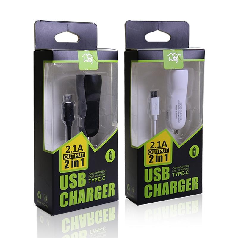 2 in 1 Fast Car Charger and Type-C Cable Cord in White
