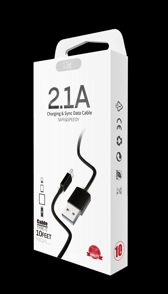 High Quality 10 feet Heavy Duty Data Sync and Charging Cable for TYPE C in White