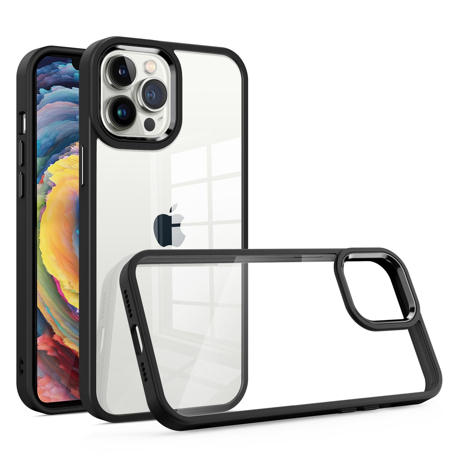 iPhone 15 Finest Transparent Thick Acrylic Hybrid Metal Buttons Cover Case - Black