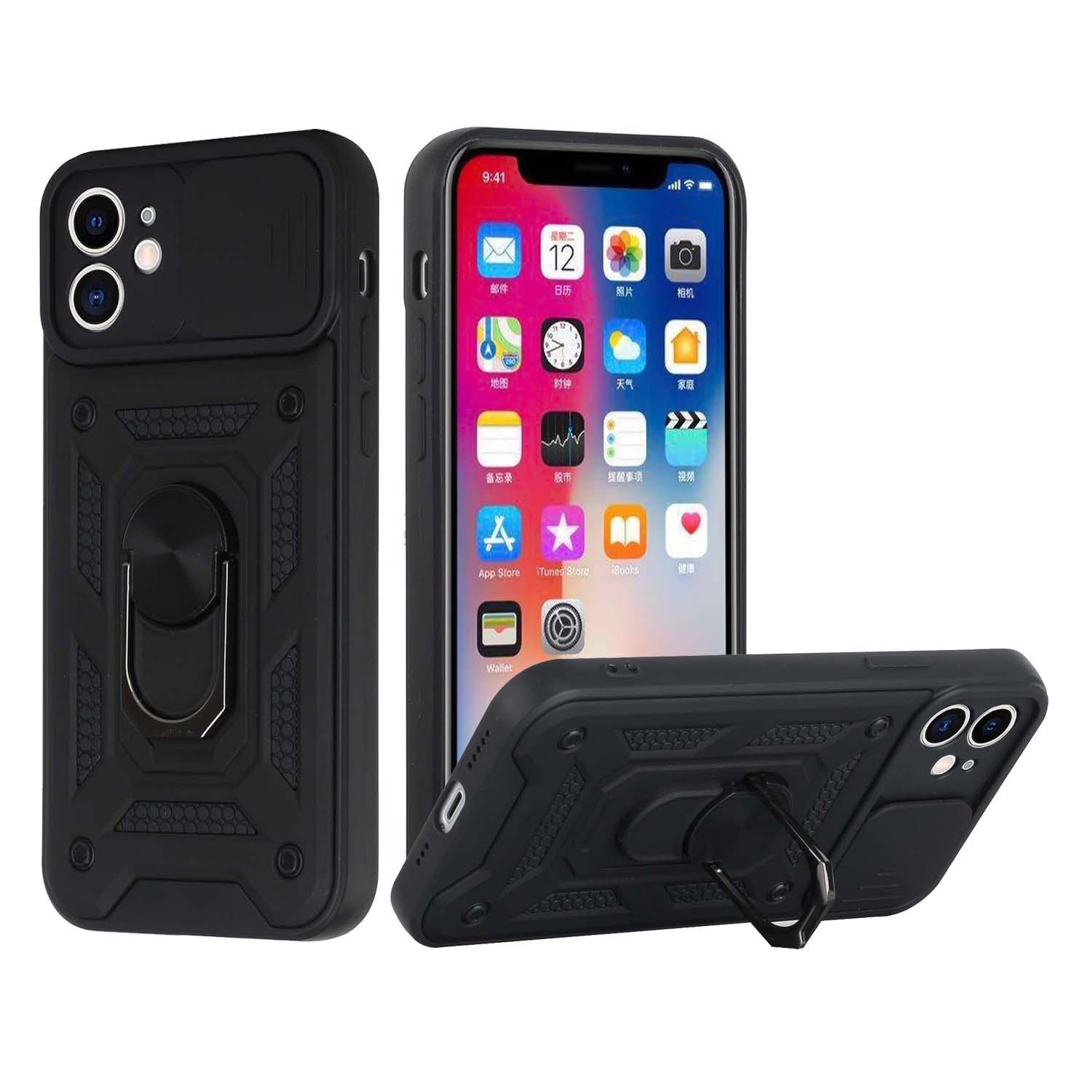 iPhone 15 ELITE Camera Push Magnetic Ring Stand Hybrid Case Cover - Black
