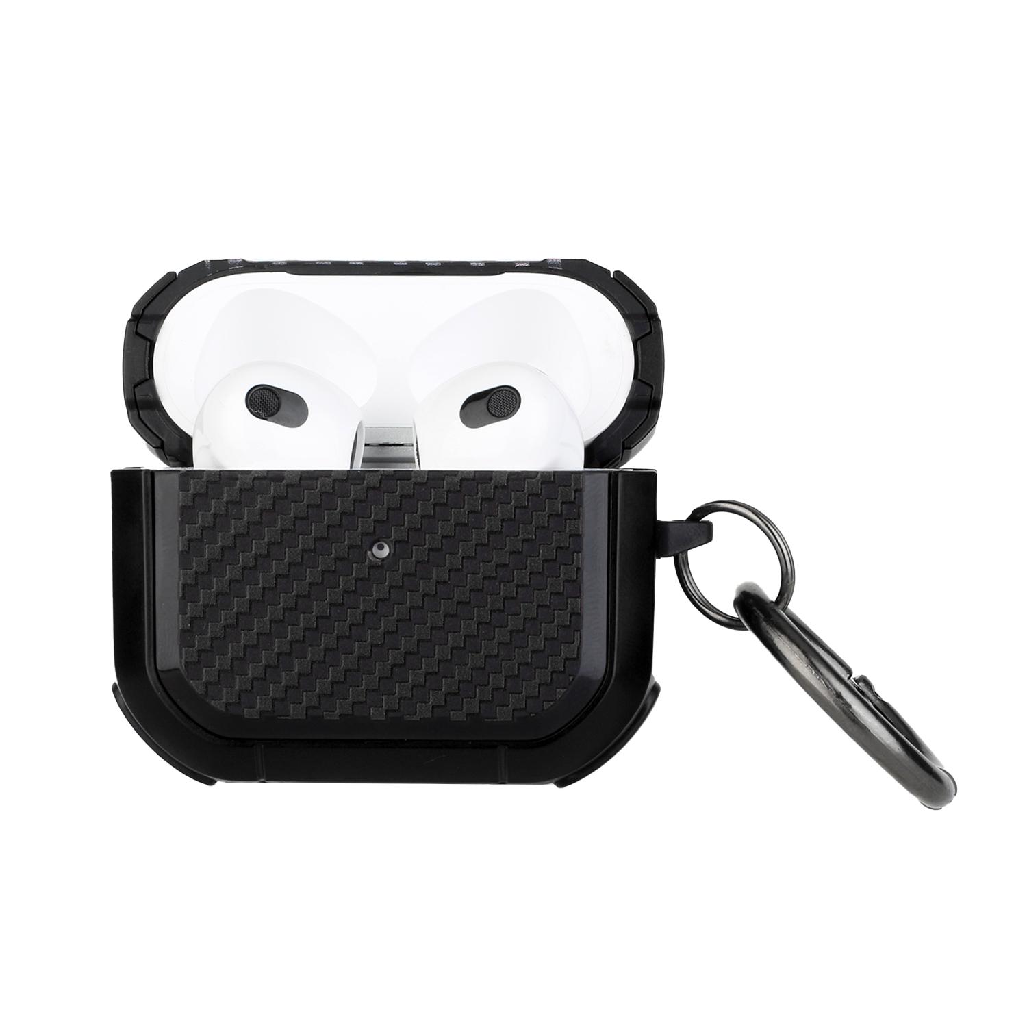 AirPods Pro2 (2022 2nd Version) Carbon Fiber Design Hybrid With Metal Hook Case Cover - Black
