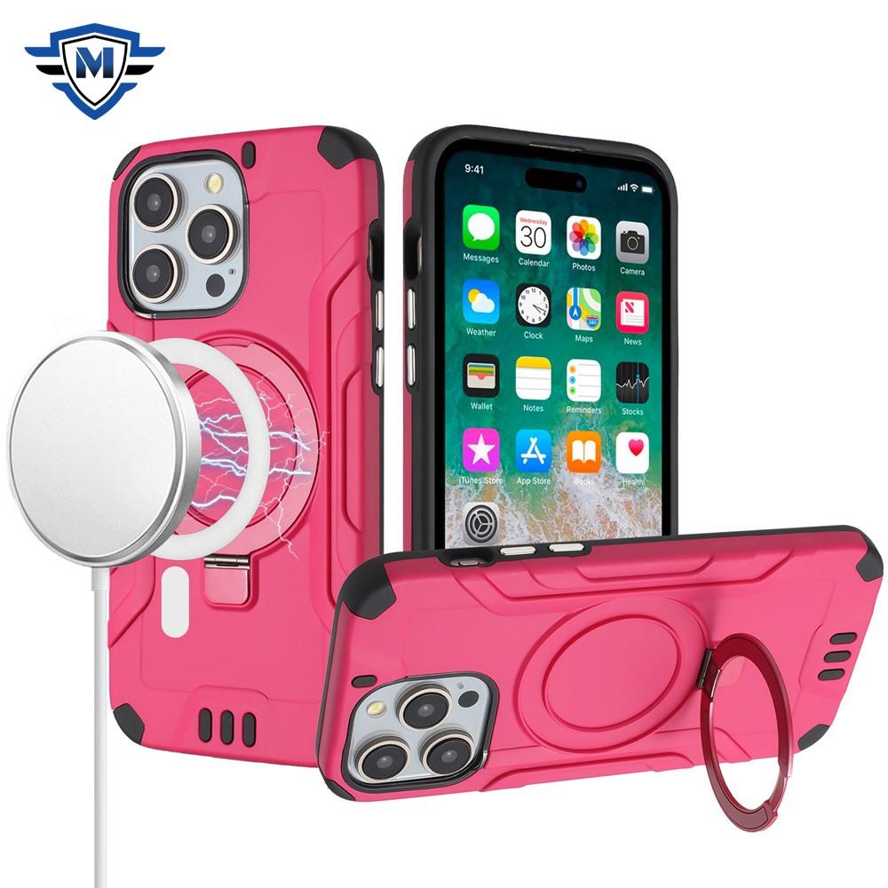 iPhone 15 METKASE Magnetic Circle Kickstand Exclusive Brushed Hybrid - Hot Pink