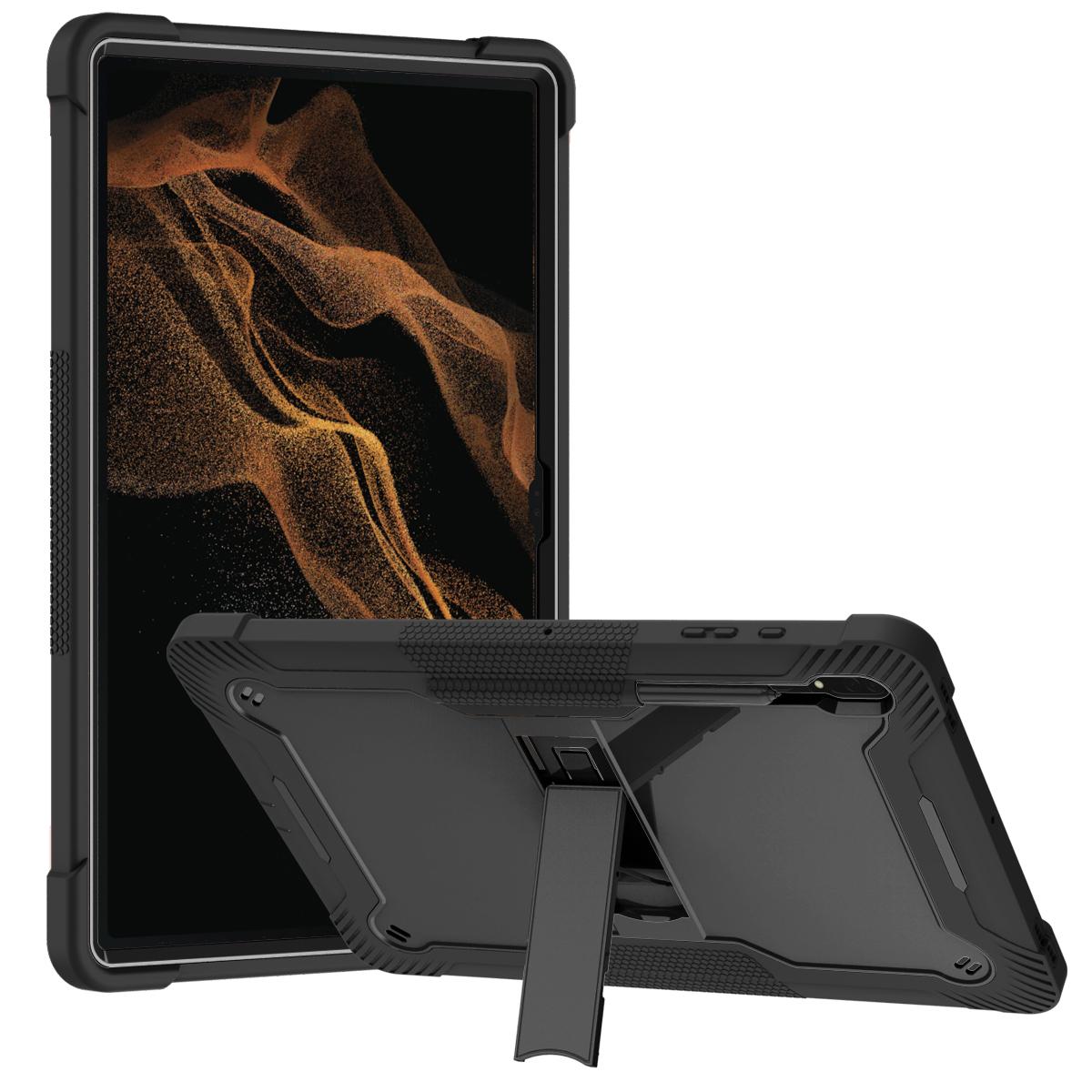 Samsung Tab S8 Ultra Tough Tablet Strong Kickstand Hybrid Case Cover - Black