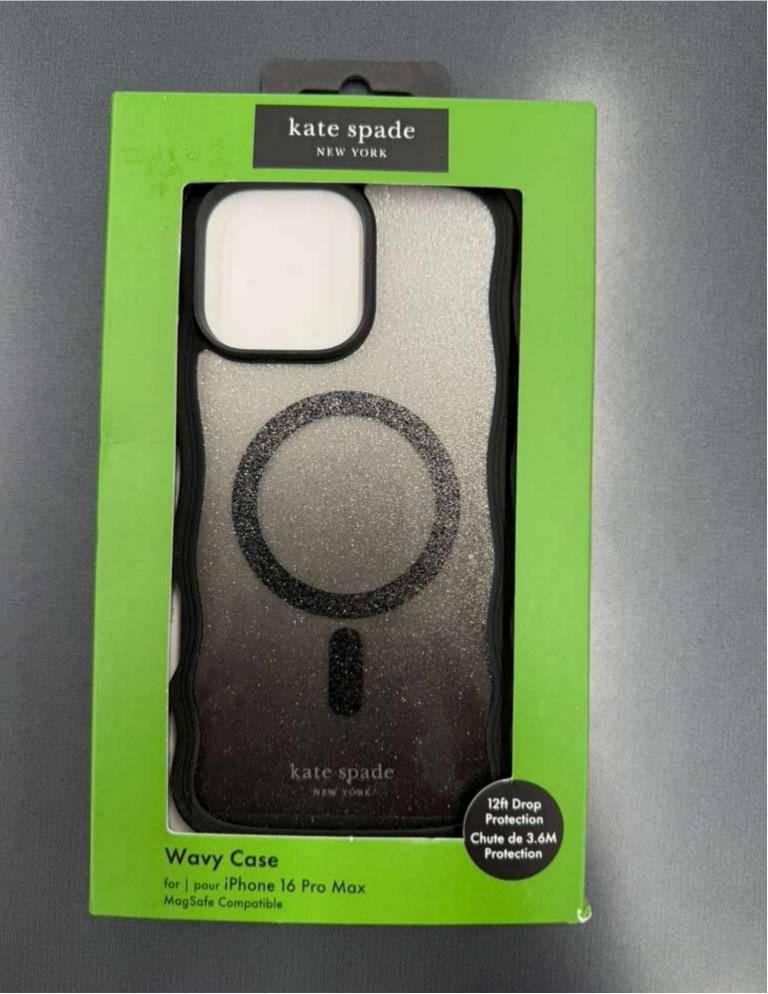 Kate Spade Wavy Glitter MagSafe Case for iPhone 16 Pro Max – Black/Clear | Brand New