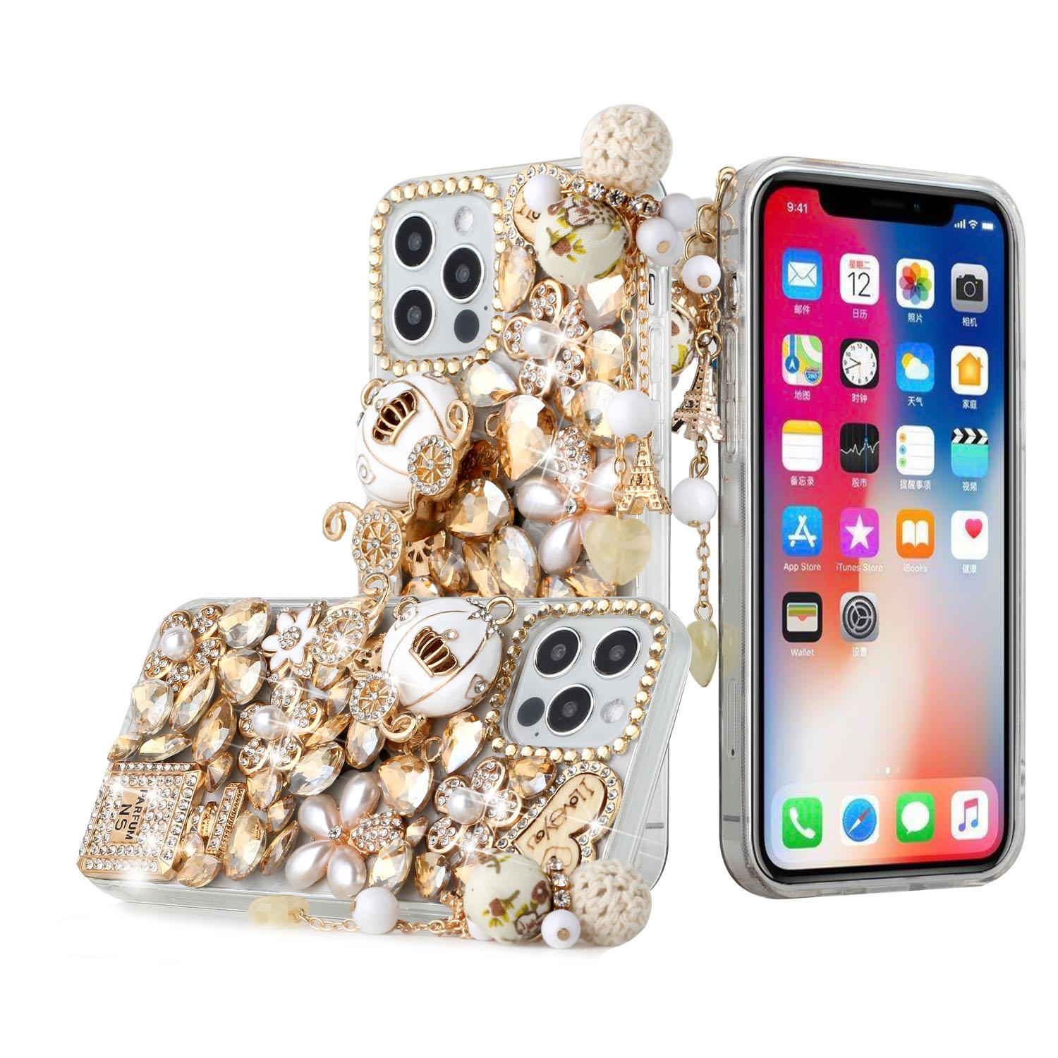 iPhone 15 Full Diamond with Ornaments Case Cover - Ultimate Multi Ornament Gold product