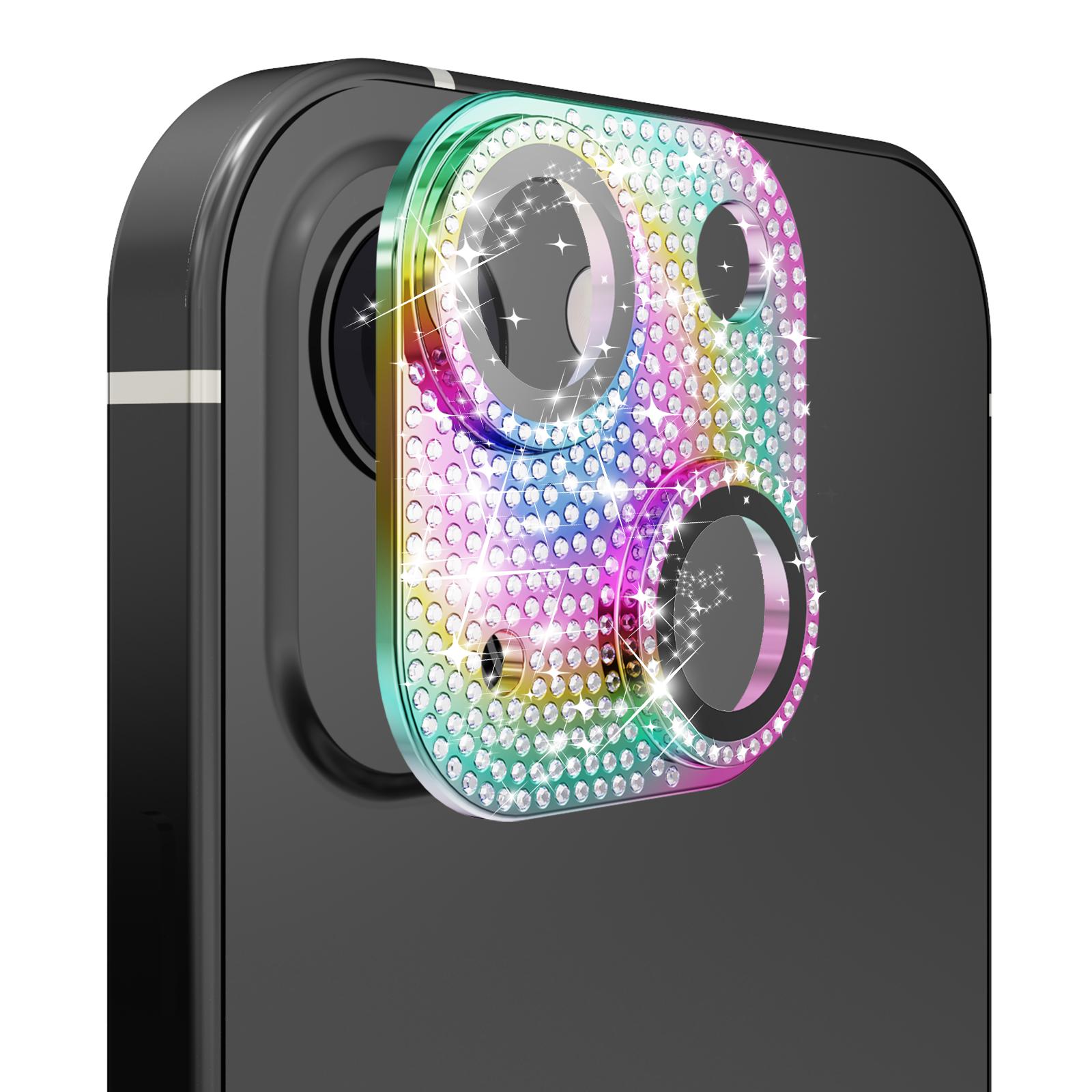 iPhone 15 Diamond Bling Camera Lens Full Tempered Glass - Mixed Color