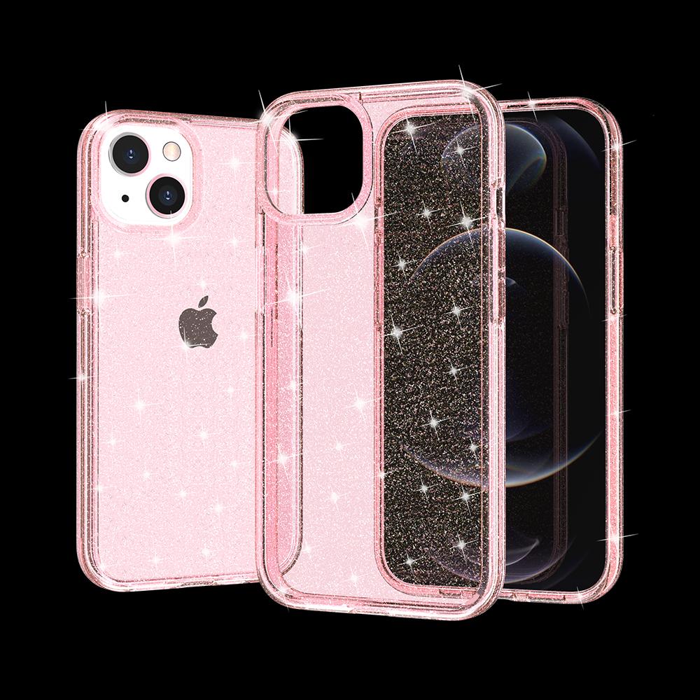 iPhone 15 Glitter Ultra Thick 3mm Transparent Hybrid Case Cover - Pink