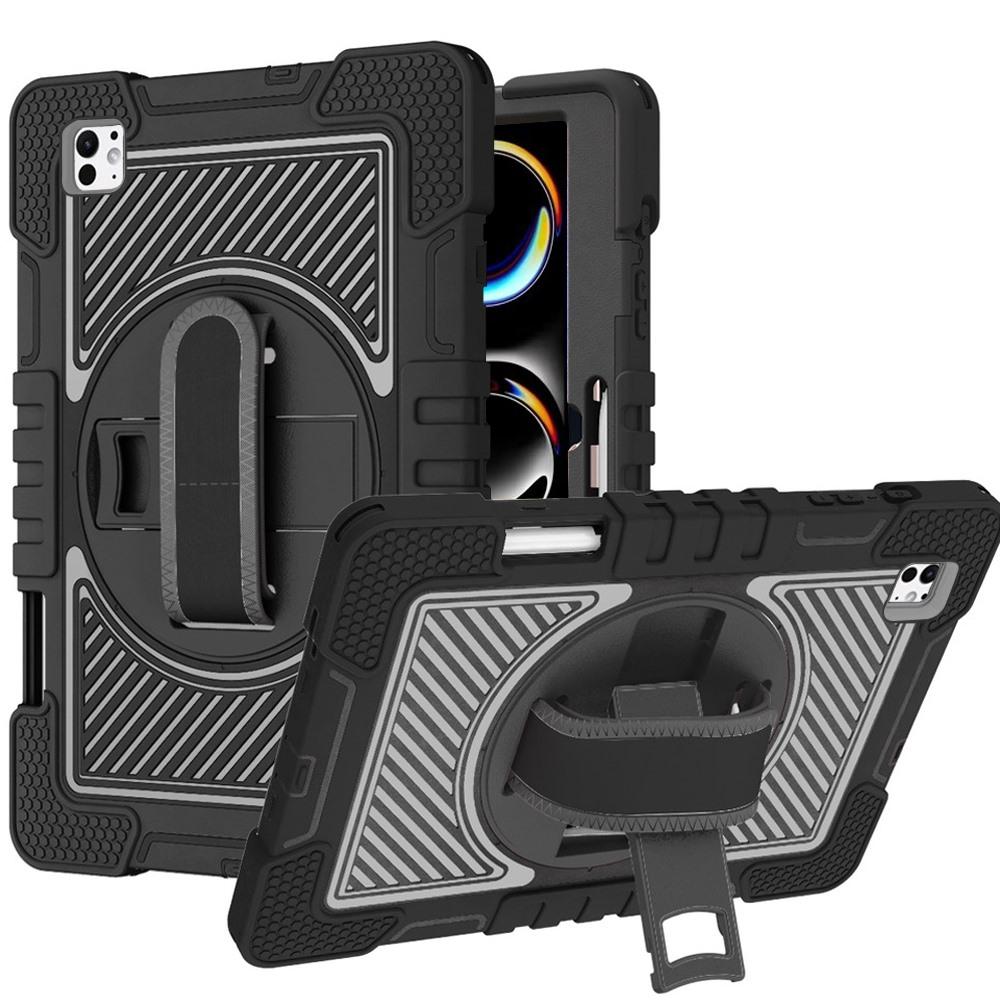 Apple iPad Pro 13inch 2024 3in1 Multi-Functional Tablet Case for Hand, Shoulder, Pencil & Stand - Black