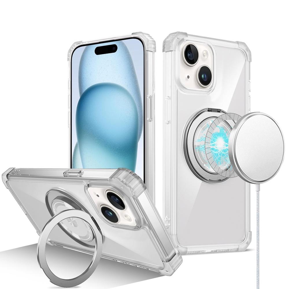 iPhone 15 Shield Magnetic Ring Transparent HQ 360 Degree Rotational Shockproof - Clear