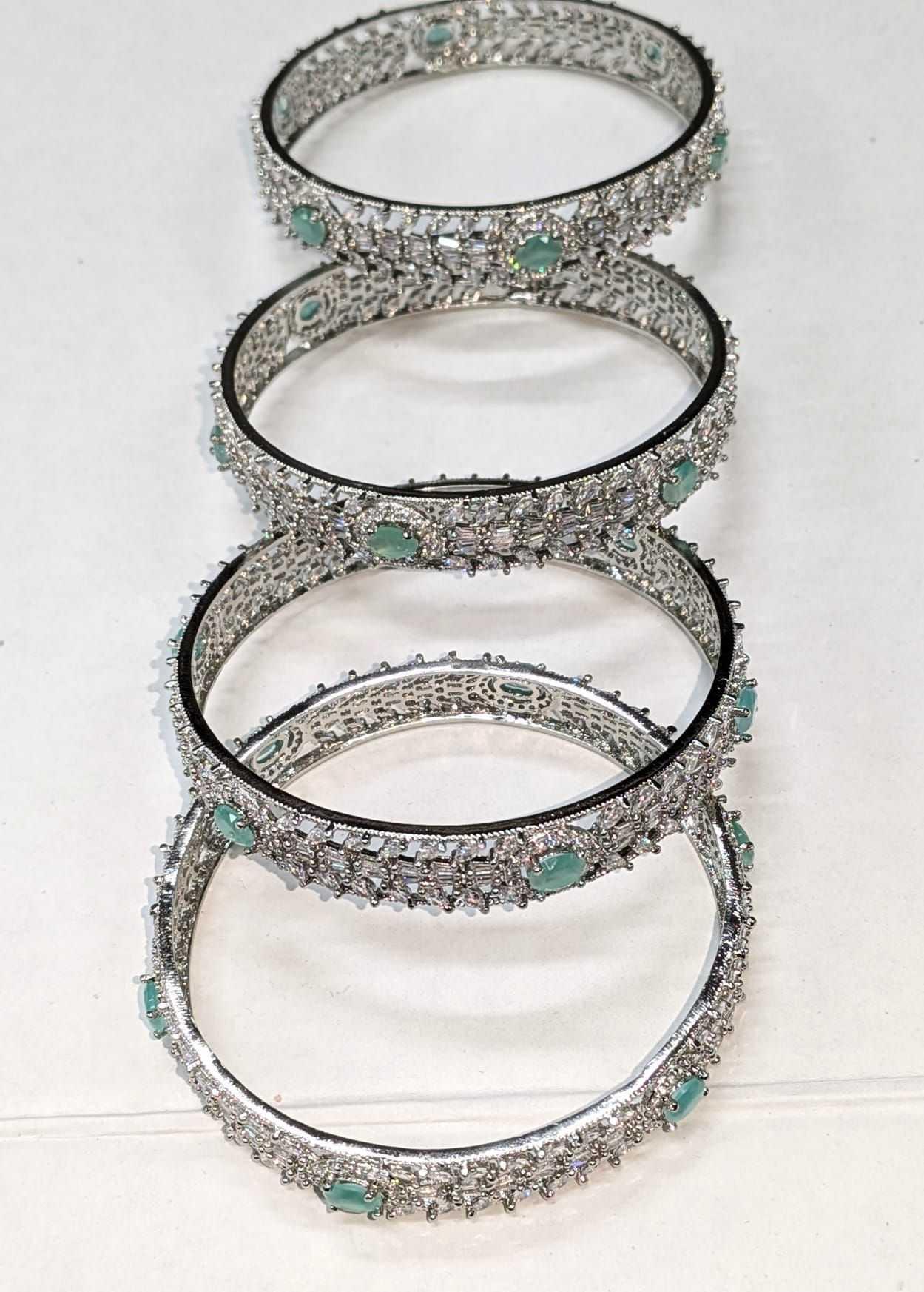 bangles with Mint Green and white Stones