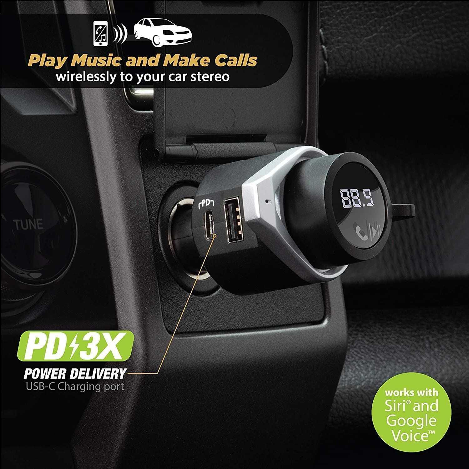 SCOSCHE BTFMPD3SR-SP USB-C Power Delivery Bluetooth Hands-Free Car Kit with Digital FM Transmitter