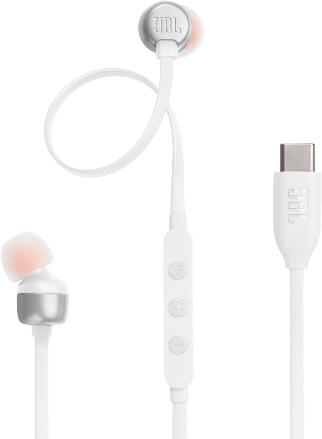 JBL Tune 310C USB-C Wired Earphones | Hi-Res Audio, Tangle-Free Flat Cable, 3-Button Remote & Mic (White) product
