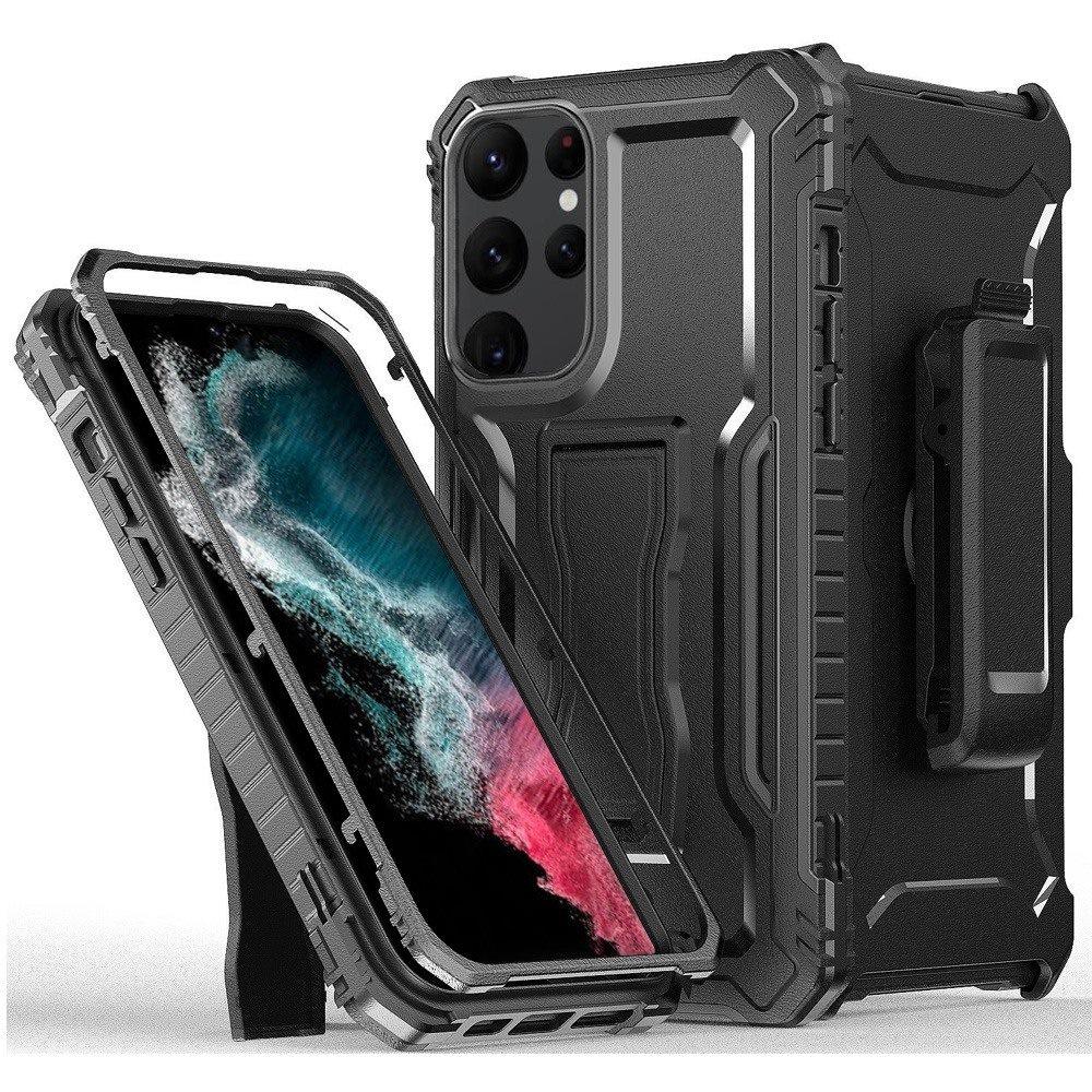 Samsung S23 Ultra Tough 3in1 Holster Combo with Vertical Kickstand Cover Case - Black