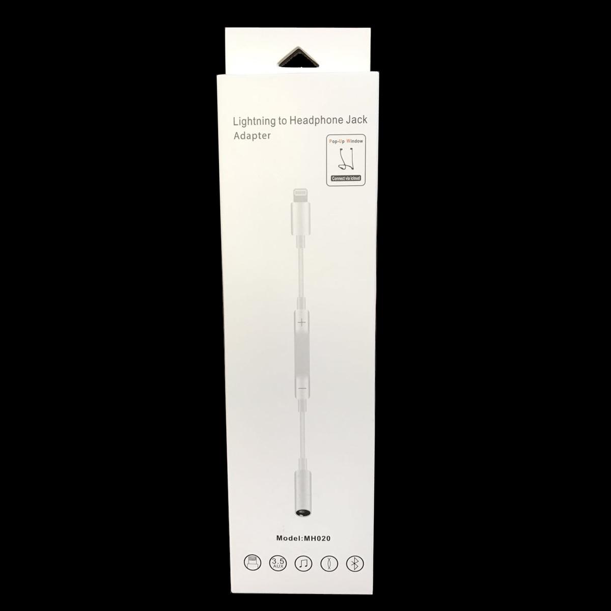 Wired Bluetooth Lightning to Headphone Jack Adapter with Pop-Up Window & Volume Control in White