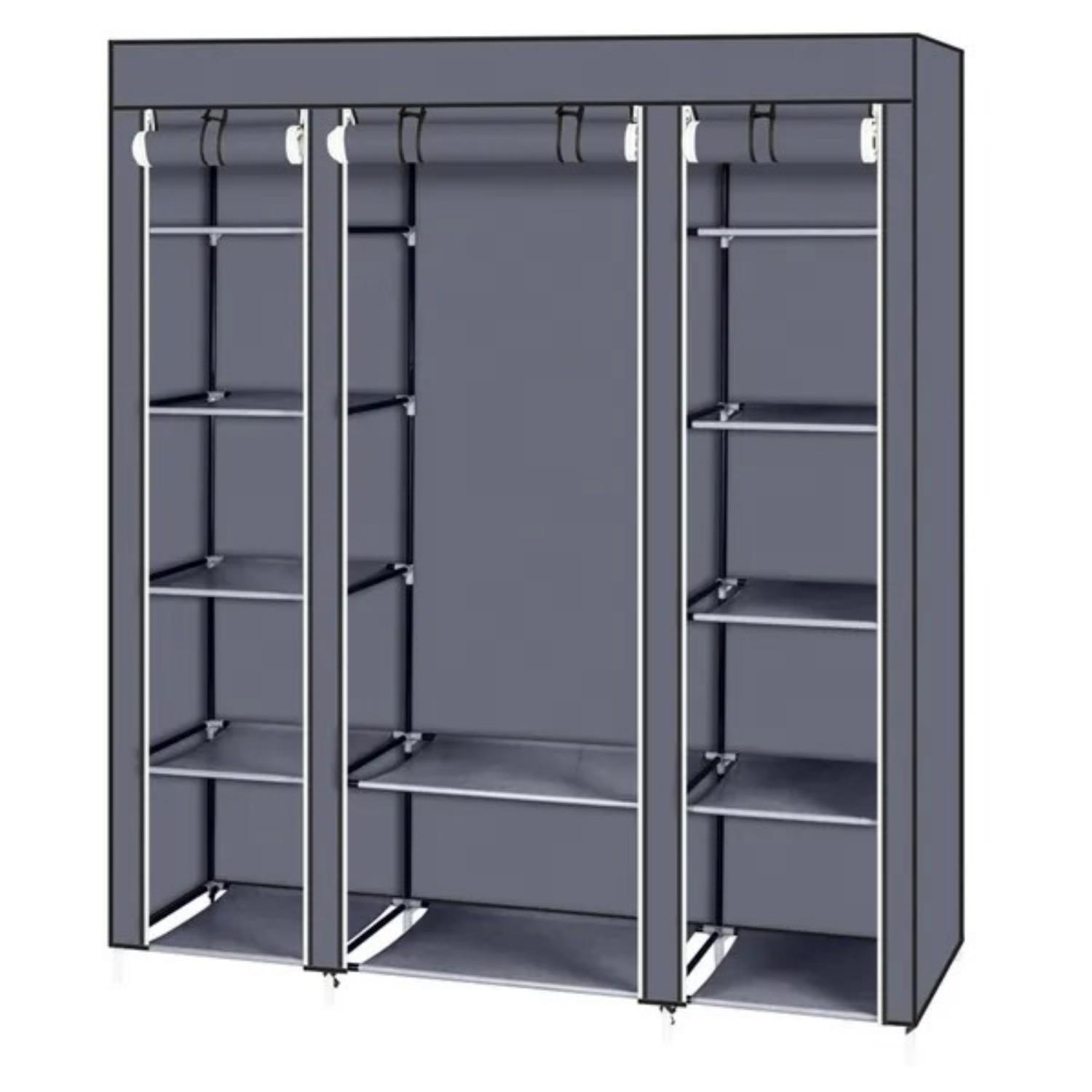 Portable Closet Wardrobe with Hanging Rod and 12 Shelves, 69 in, Gray product