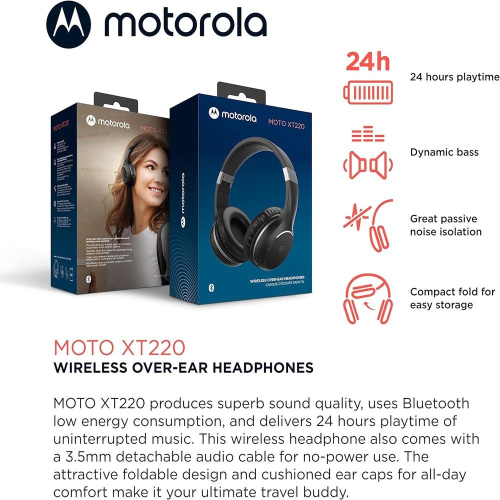 Motorola XT220 Bluetooth Wireless Headphones with Microphone-BLACK