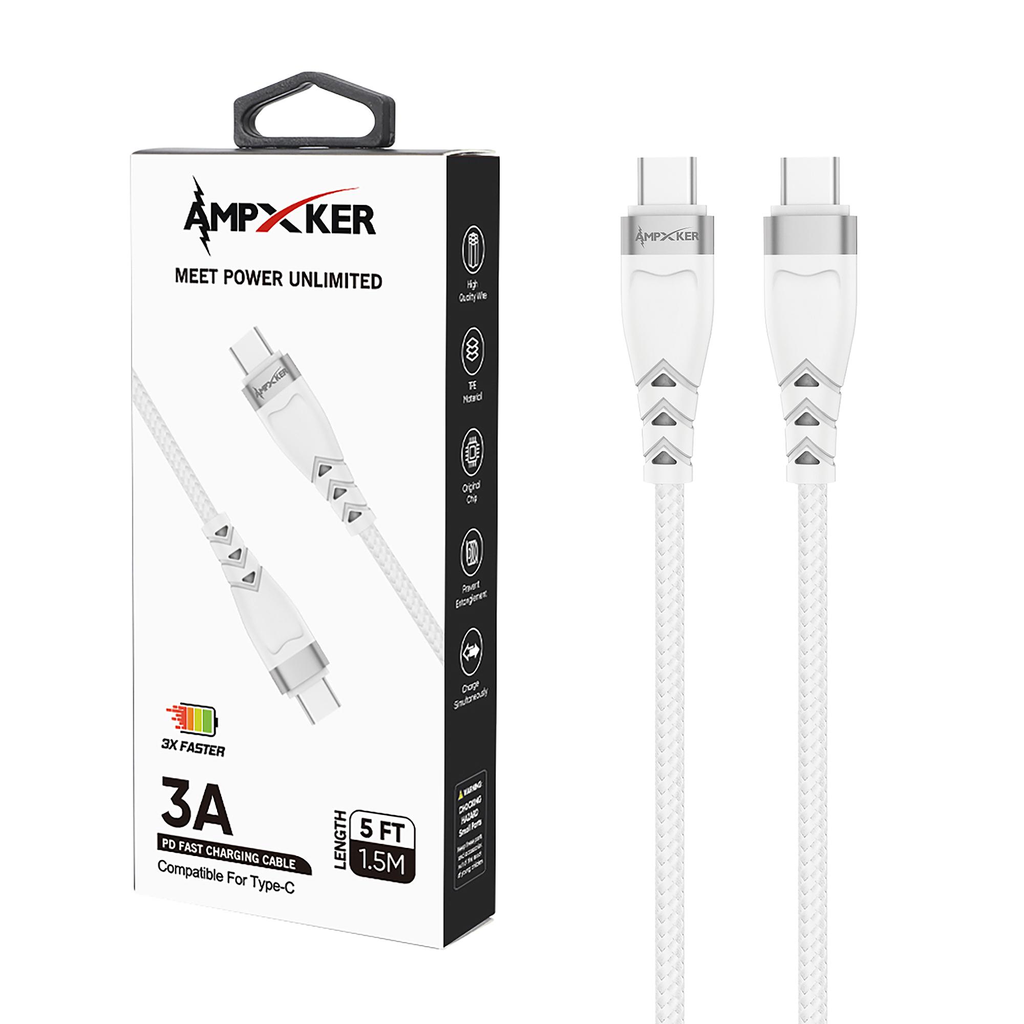 AMP-PD-WT Type C - Cable - 3 AMP - Fast Charging - Nylon Braided Aluminium Alloy - WHITE
