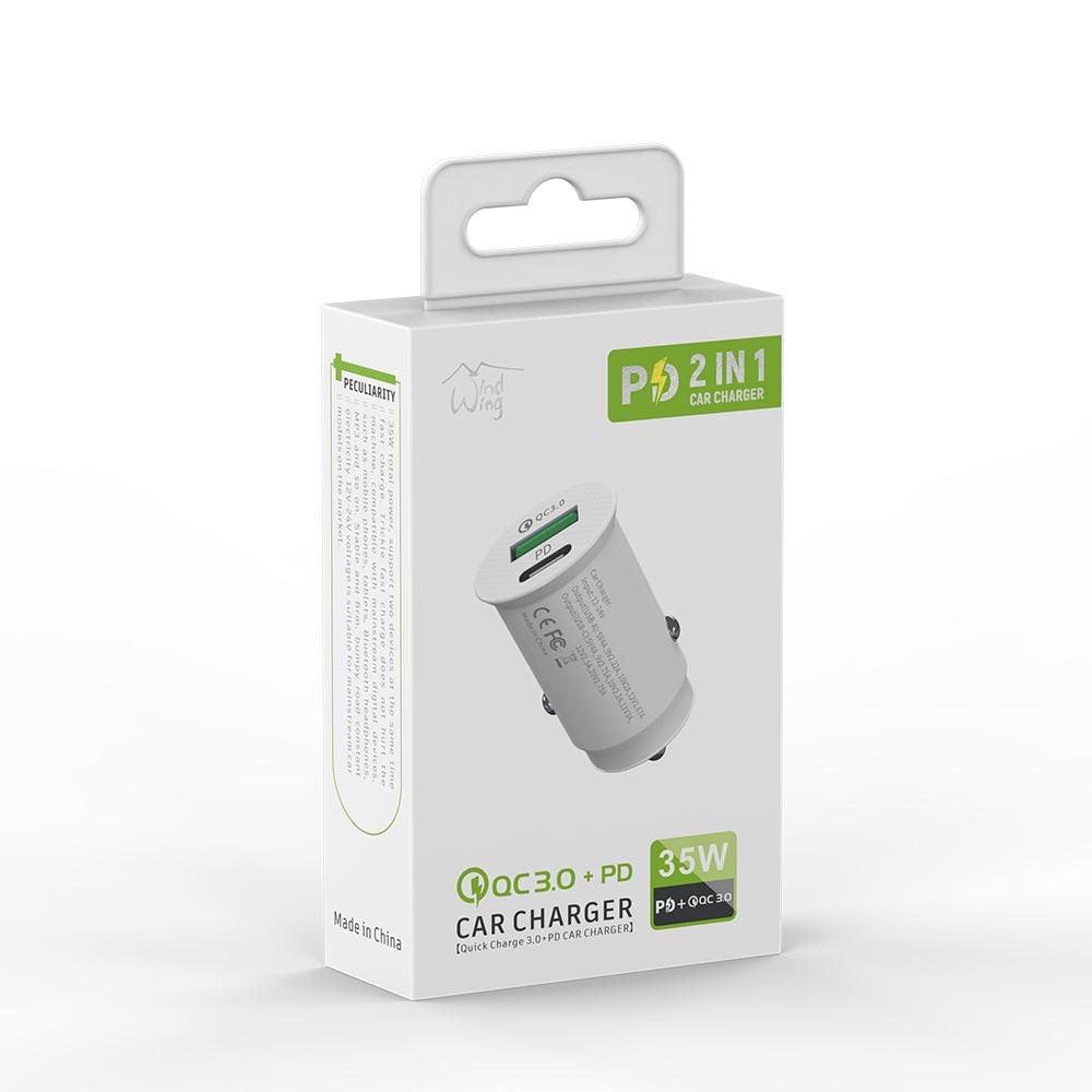 TYPE-C AND USB CAR CHARGER 35W in White